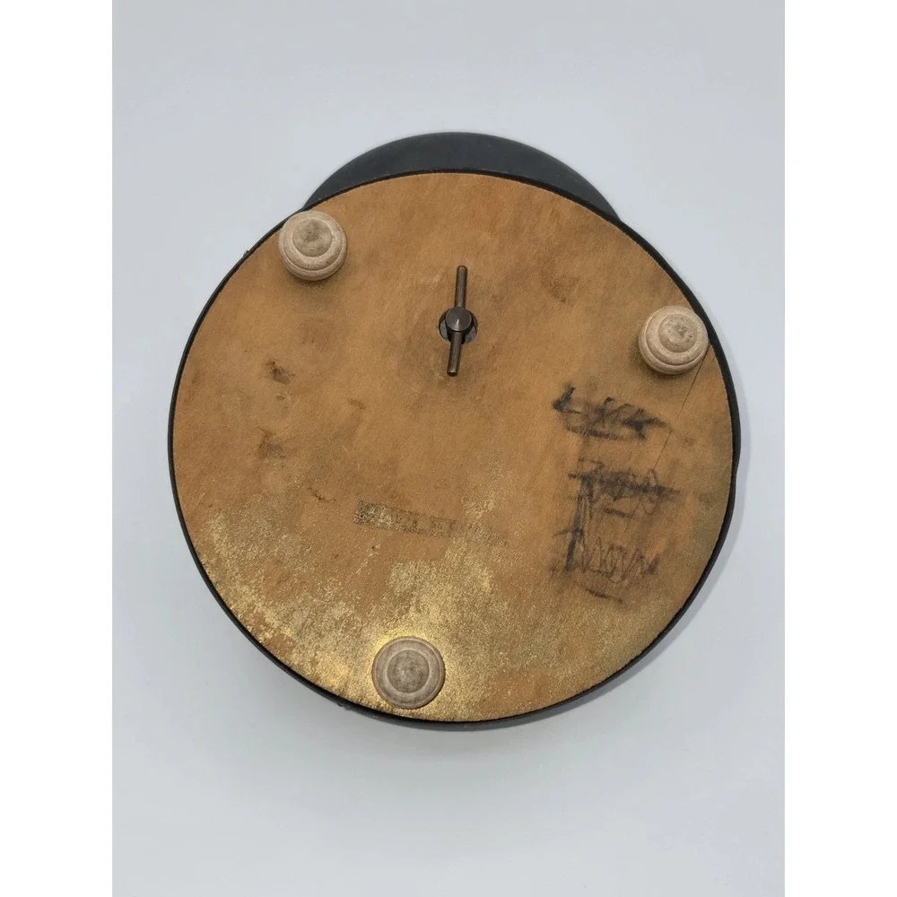 Musical Powder Box Metal Patina Blue Stone Round Footed‎ Vanity Box